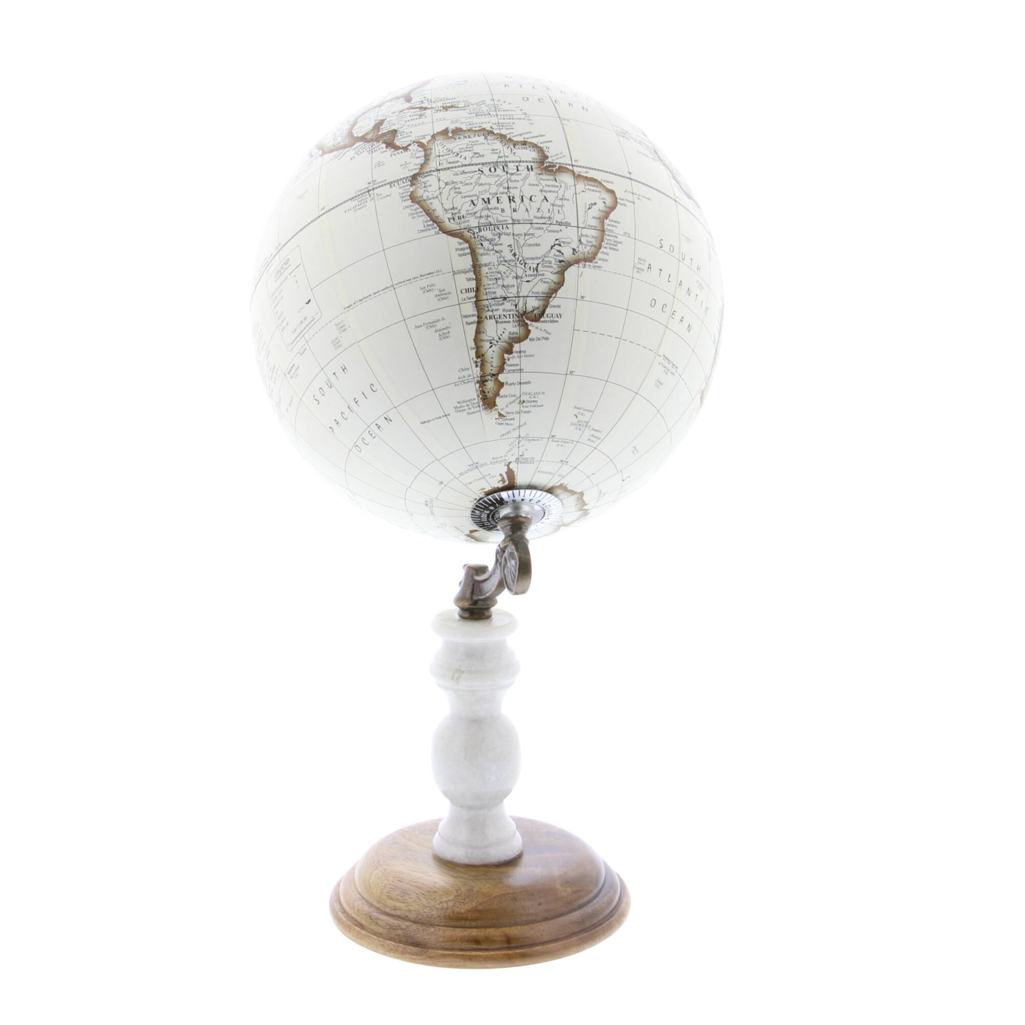 14" White Marble & Metal Modern Globe